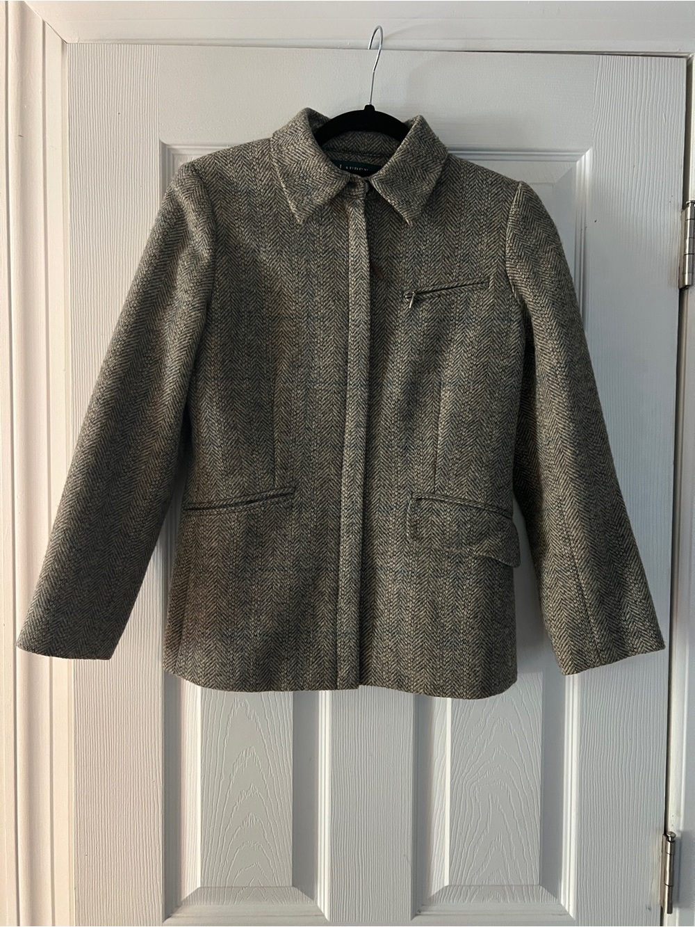 Ralph Lauren Gray Herringbone Pea Coat